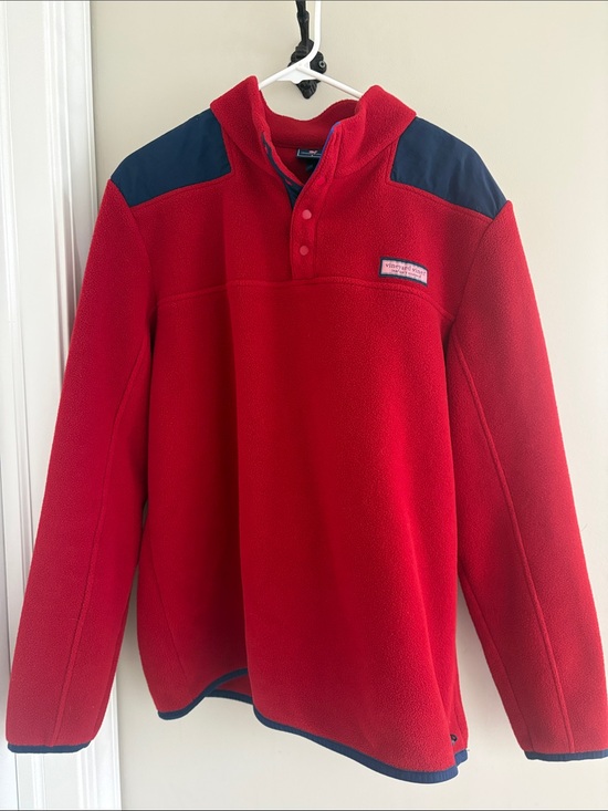 Vineyard Vines Other - Vineyard Vines Harbor Fleece Shep Shirt Snap Pullover - Red/Navy Size Large
